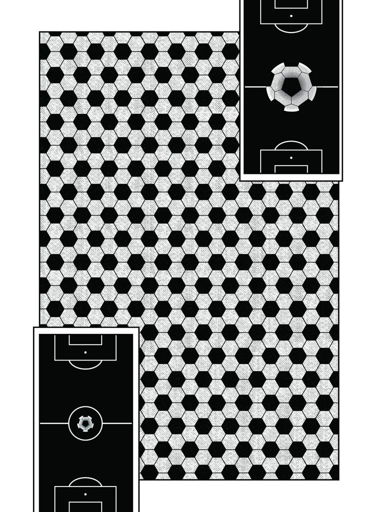 Part A · ON A WHITE BACKGROUND · The Goalkeeper's Fear of the Penalty Kick · 60.76x45cm · UV printing on classic watercolor paper with digital collage · 2021