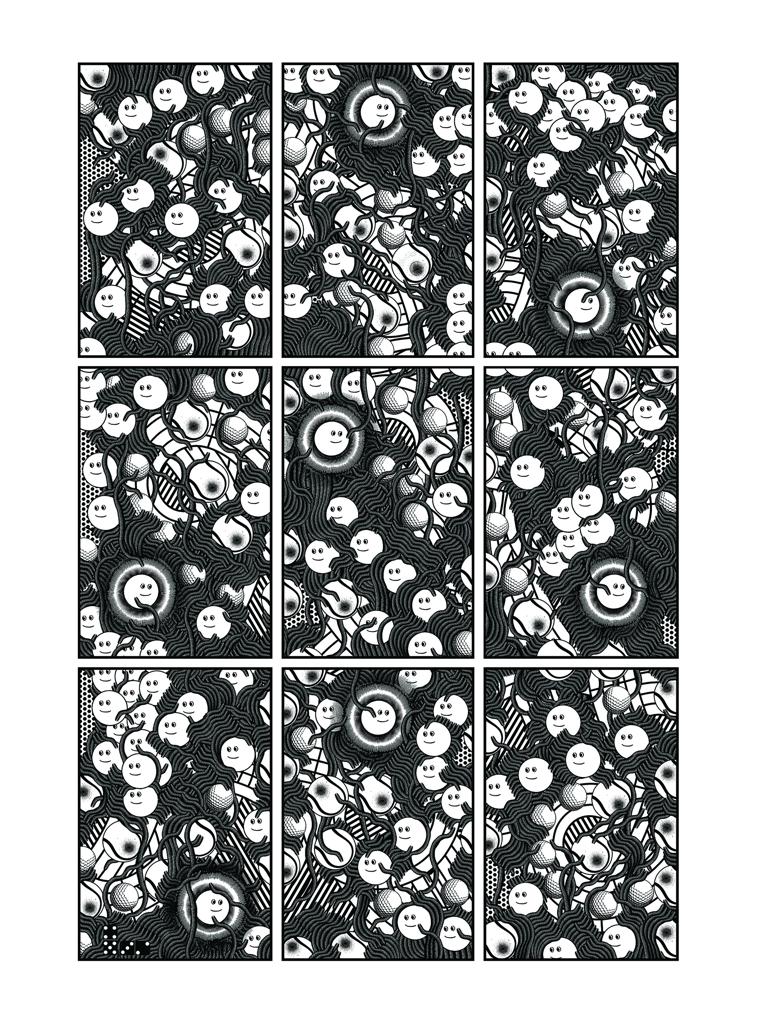 Part A · ON A WHITE BACKGROUND · Barricade · 60.76x45cm · UV printing on classic watercolor paper with digital collage · 2021