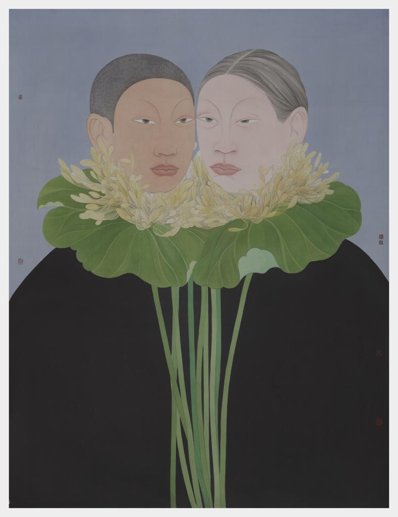 Clear Uncertainty · City Blossoms 2 (《清澈的暧昧 · 城市花香 · 2》) · Silk(绢本设色)、Mineral Color(矿物色) · 72x95cm · 2022