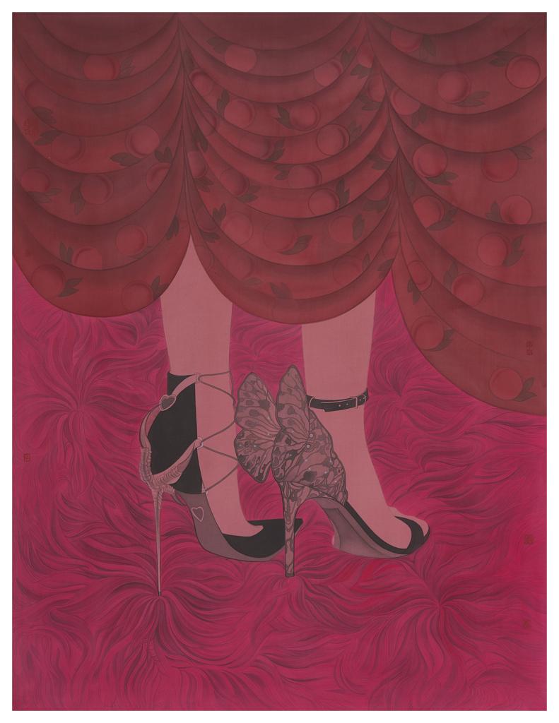 Clear Uncertainty · Peaches and Velvet (《清澈的暧昧 · 蜜桃与丝绒》) · 0 · 72x95cmFine Brushwork and Heavy Color(工笔重彩) · 2022