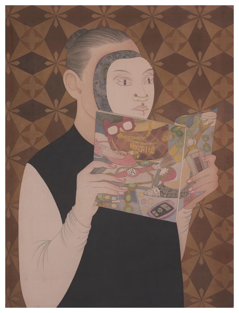 Clear Uncertainty · Reading Poetry for You (《清澈的暧昧 · 为你读诗》) · Silk(绢本设色)、Mineral Color(矿物色) · 72x95cm · 2022