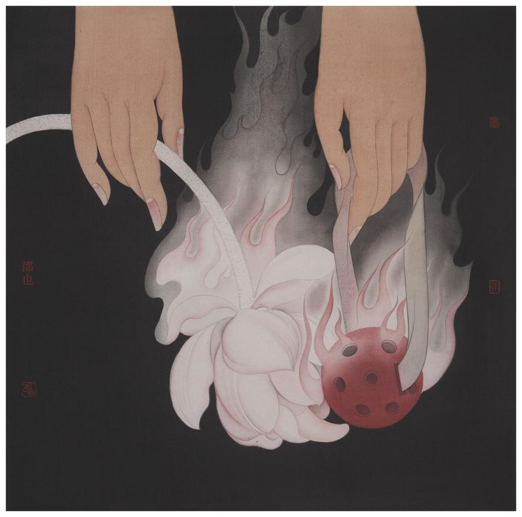 Clear Uncertainty · Strength Training (《清澈的暧昧 · 力量训练》) · Silk(绢本设色) · 40x40cm · 2023