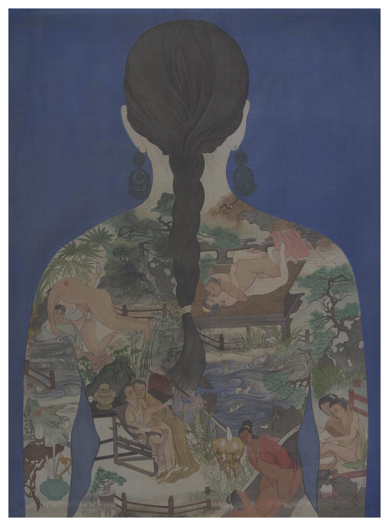 Clear Uncertainty · Tattoo (《清澈的暧昧 · 刺青》) · Color on Silk(绢本设色) · 85x62cm · 2021