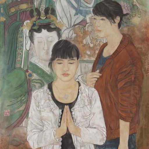 Devotee · Devotee 2 (《膜拜者 · 膜拜者 · 2》) · Fine Brushwork and Heavy Color(工笔重彩) · 180cmx90cm · 2013
