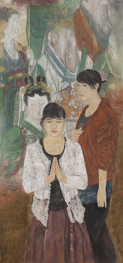 Devotee · Devotee 2 (《膜拜者 · 膜拜者 · 2》) · Fine Brushwork and Heavy Color(工笔重彩) · 180cmx90cm · 2013