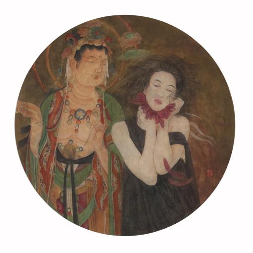 Devotee · Devotee 3 (《膜拜者 · 膜拜者 · 3》) · Fine Brushwork and Heavy Color(工笔重彩) · 100cm(diameter) · 2014