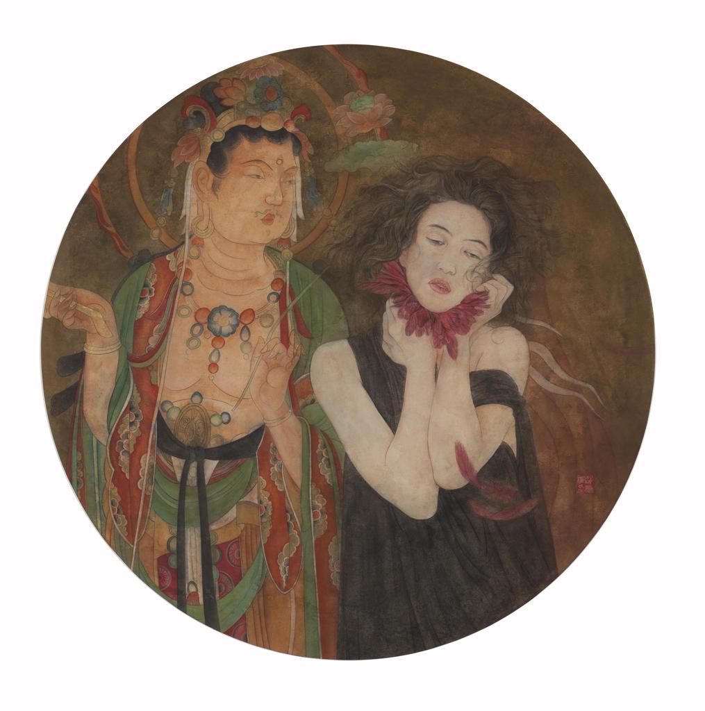 Devotee · Devotee 3 (《膜拜者 · 膜拜者 · 3》) · Fine Brushwork and Heavy Color(工笔重彩) · 100cm(diameter) · 2014