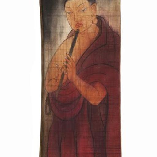 Devotee · Human Face Amidst Peach Blossoms (《膜拜者 · 人面桃花》) · Rich Color Wooden Panel Painting(木板重彩)、Mineral Color(矿物色) · 120x30cm · 2015
