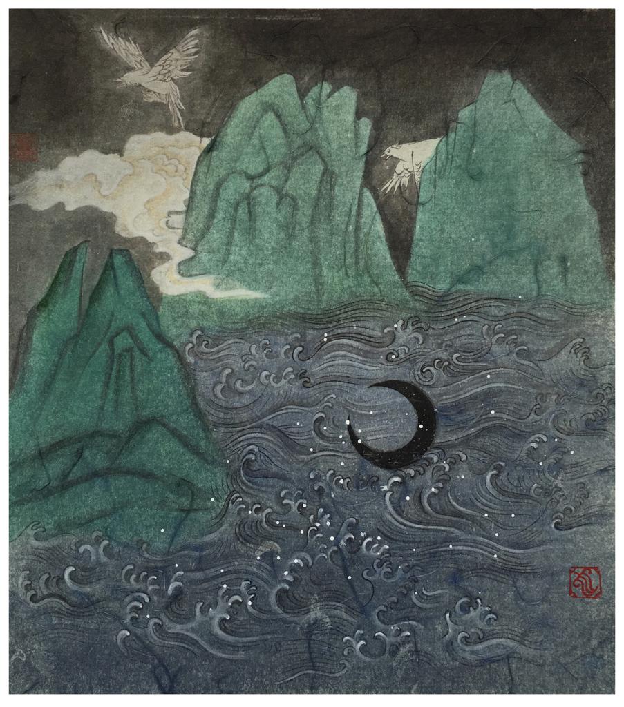 From Blossoms to Withered Dreams · Geese Flying South (《花至荼蘼梦为马 · 南飞雁》) · Fine Brushwork and Heavy Color(工笔重彩) · 24x27cm · 2017