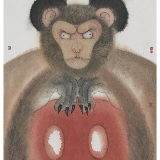 From Blossoms to Withered Dreams · Mickey Monkey (《花至荼蘼梦为马 · Mickey Monkey》) · Fine Brushwork and Heavy Color(工笔重彩)、Paper(纸本)、Mineral Color(矿物色) · 47x70cm · 2022