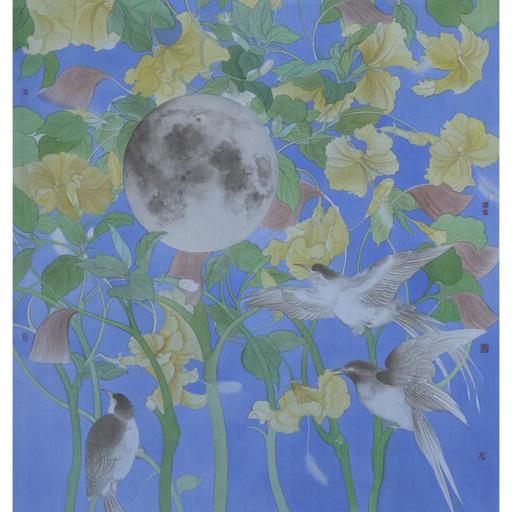 From Blossoms to Withered Dreams · Nightingale (《花至荼蘼梦为马 · 夜莺》) · Fine Brushwork and Heavy Color(工笔重彩)、Silk(绢本设色)、Mineral Color(矿物色) · 72x95cm · 2022