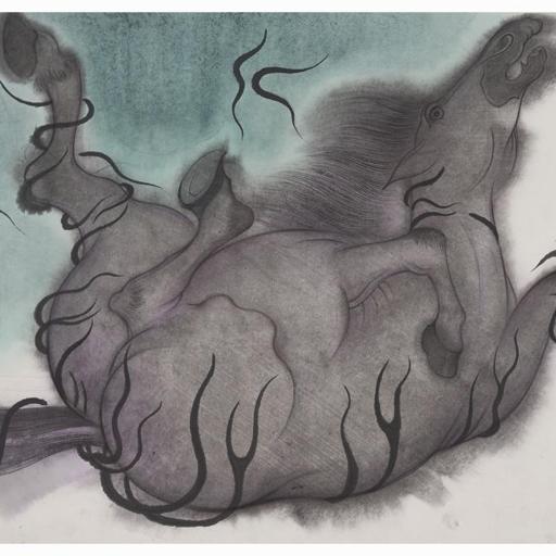 From Blossoms to Withered Dreams · The Faded Zebra (《花至荼蘼梦为马 · 失色的斑马》) · Ink Painting on Paper(纸本水墨) · 46x70cm · 2020