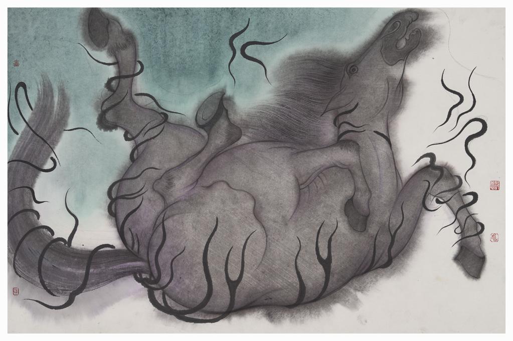 From Blossoms to Withered Dreams · The Faded Zebra (《花至荼蘼梦为马 · 失色的斑马》) · Ink Painting on Paper(纸本水墨) · 46x70cm · 2020