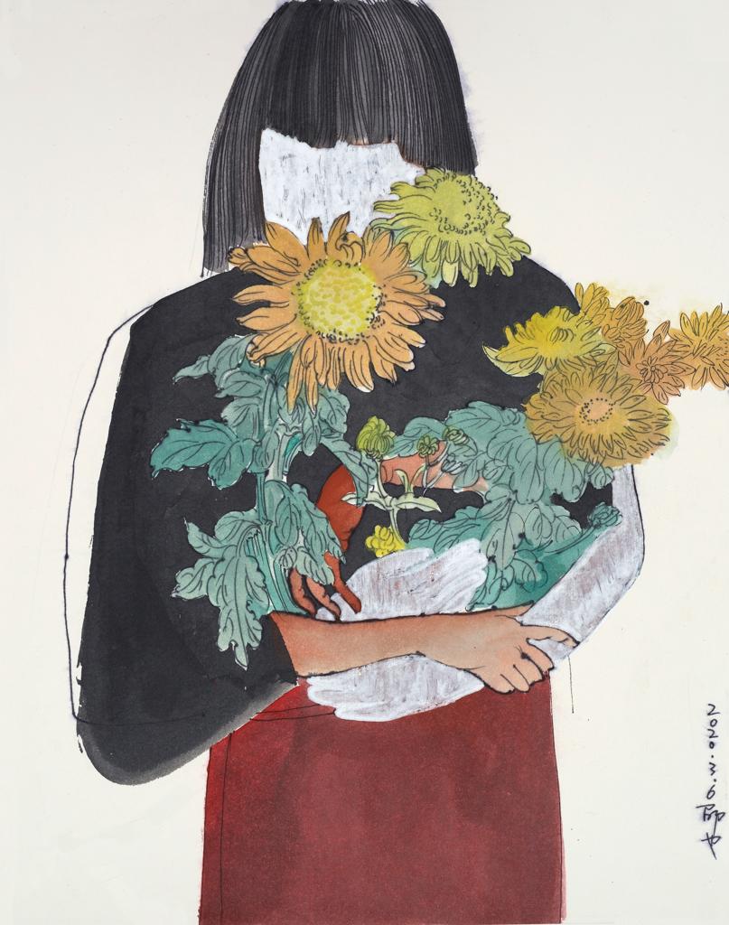 Psychotherapy · Love (《精神疗法 · 爱情》) · 纸本综合 · 28x35cm · 2020