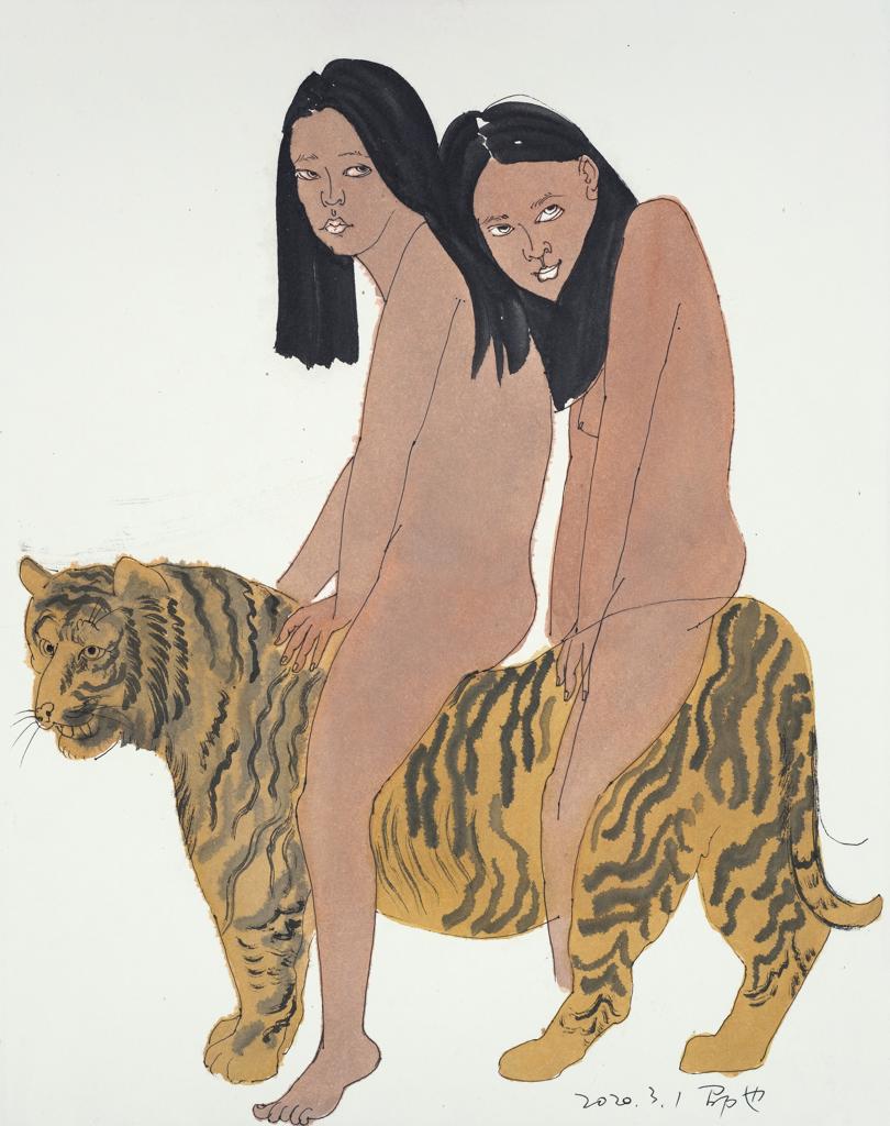 Psychotherapy · Spring Outing (《精神疗法 · 春游》) · 纸本综合 · 28x35cm · 2020
