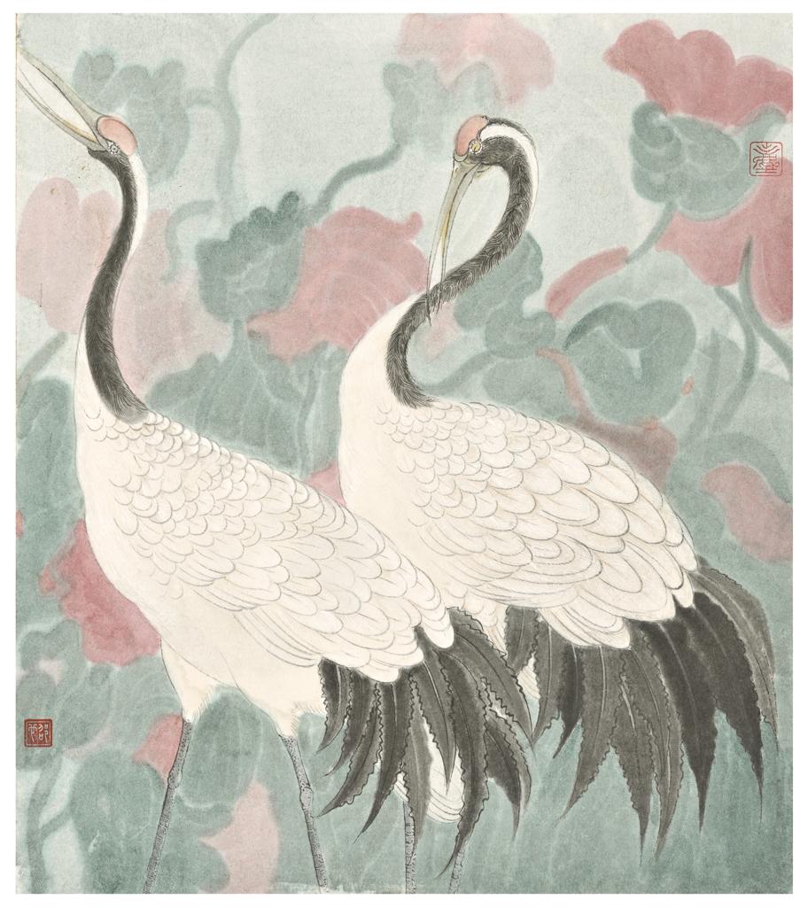 Psychotherapy · The Echo of the Calling Crane (《精神疗法 · 鸣鹤之应》) · Fine Brushwork and Heavy Color(工笔重彩) · 24x27cm · 2017