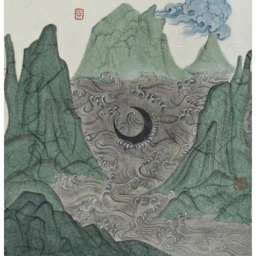 Tales and Legends · Blinding Moon 1 (《故事和传说 · 眩月 · 1》) · Fine Brushwork and Heavy Color(工笔重彩) · 24x27cm · 2017
