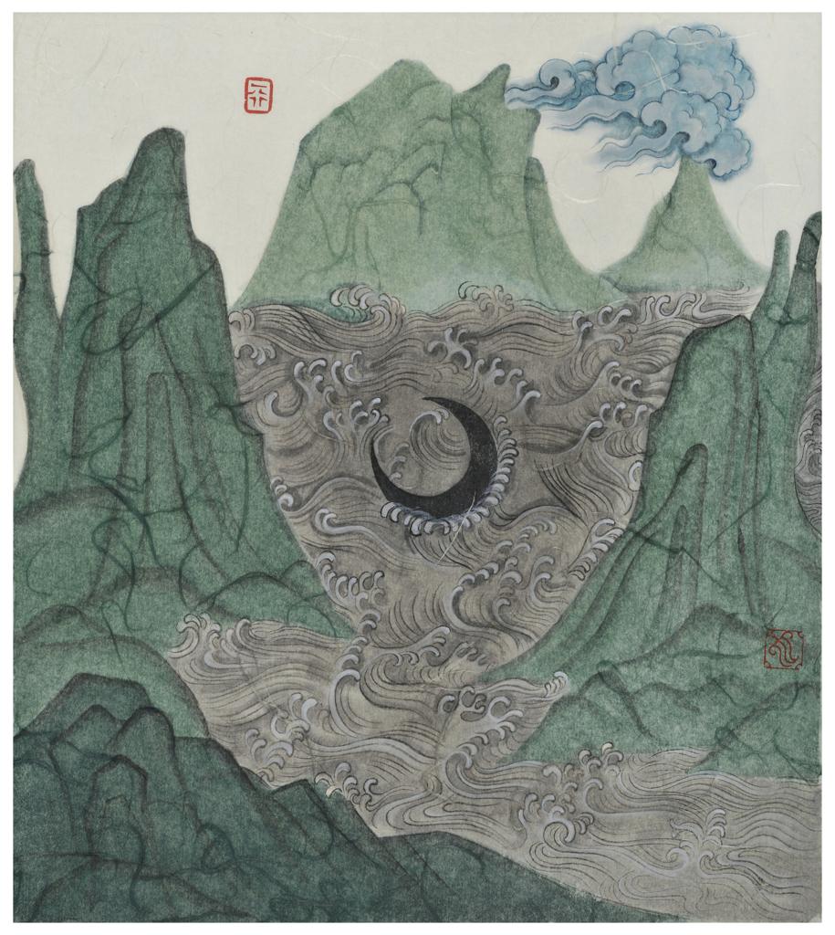 Tales and Legends · Blinding Moon 1 (《故事和传说 · 眩月 · 1》) · Fine Brushwork and Heavy Color(工笔重彩) · 24x27cm · 2017