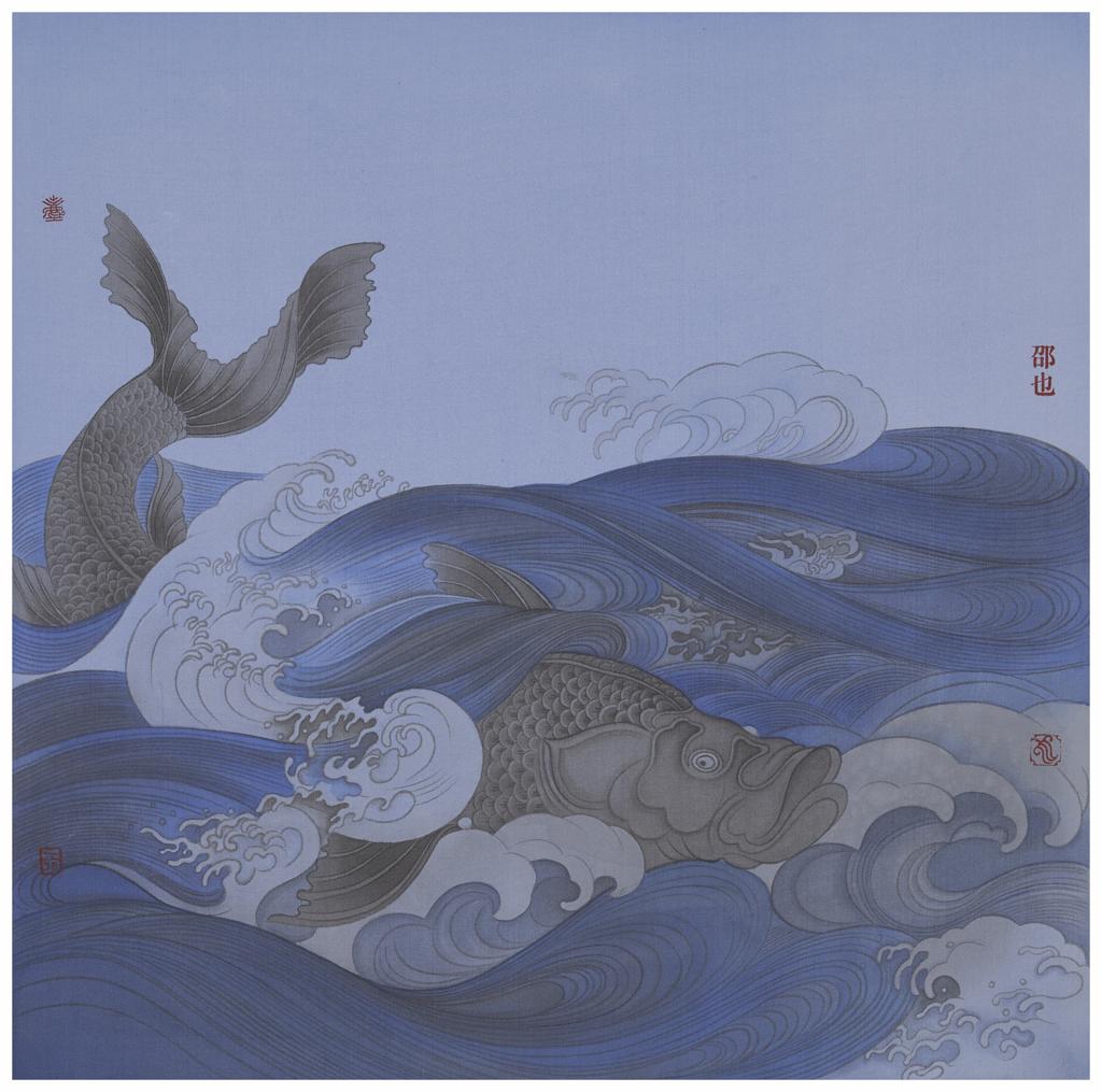 Tales and Legends · Giant Fish (《故事和传说 · 大鱼》) · Fine Brushwork and Heavy Color(工笔重彩) · 40x40cm · 2022