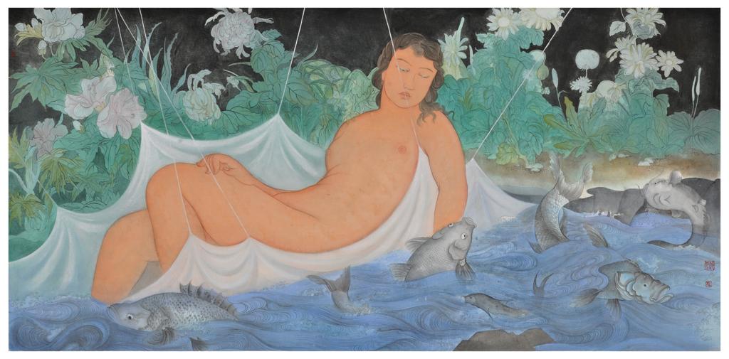 Tales and Legends · Love (《故事和传说 · 爱情》) · Fine Brushwork and Heavy Color(工笔重彩) · 68x136cm · 2019