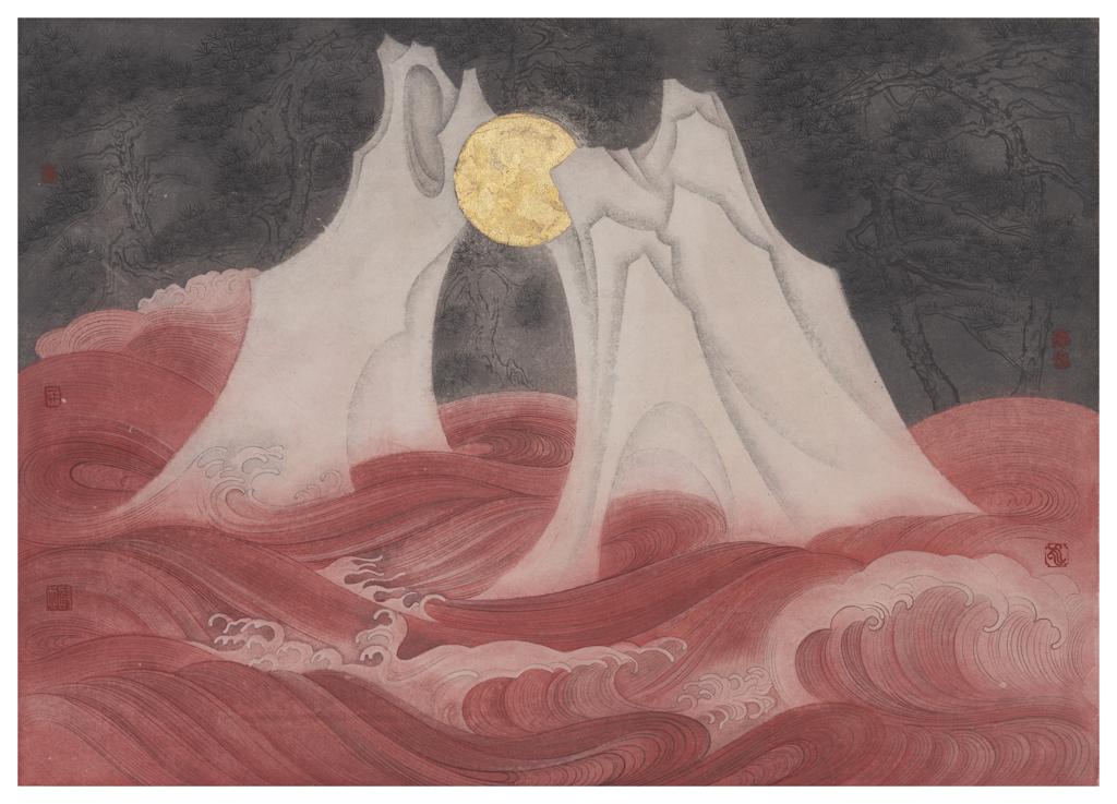 Tales and Legends · The Same Moon 3 (《故事和传说 · 同一个月亮 · 3》) · Fine Brushwork and Heavy Color(工笔重彩) · 37x53cm · 2021