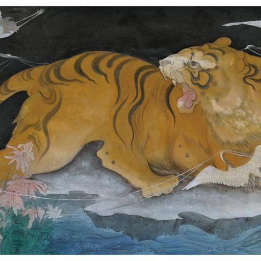 Tales and Legends · Tiger (《故事和传说 · 虎》) · Fine Brushwork and Heavy Color(工笔重彩) · 66x136cm · 2019