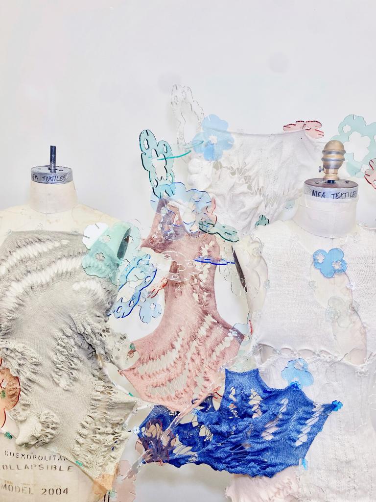 Into merged reality, an alternative fantasy · Mohair, alpaca, wool, cashmere, cotton, acrylic, transparent yarns · New York, United States · 2023