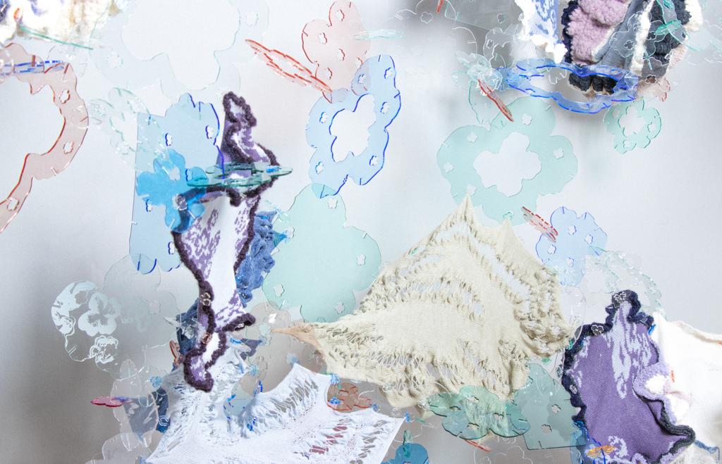 Into merged reality, an alternative fantasy · Mohair, alpaca, wool, cashmere, cotton, acrylic, transparent yarns · New York, United States · 2023