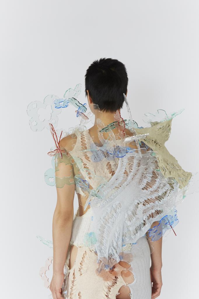 Into merged reality, an alternative fantasy · Mohair, alpaca, wool, cashmere, cotton, acrylic, transparent yarns · New York, United States · 2023